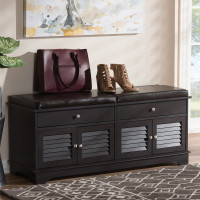 Baxton Studio W-1705-5003-Dark Brown-Shoe Bench Leo Modern and Contemporary Dark Brown Wood 2-Drawer Shoe Storage Bench